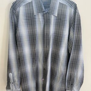 Bugatchi Men's Black and White Grid Shirt